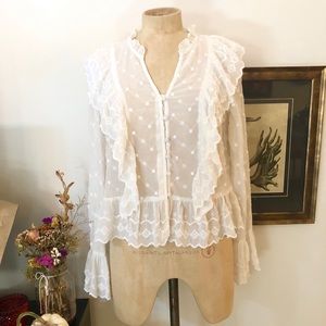 H&M White Lace bell sleeve blouse